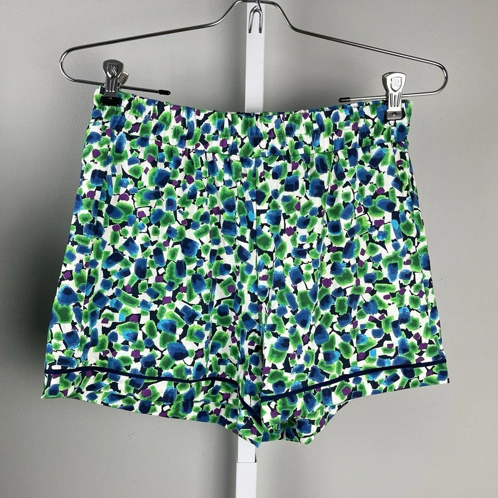 House of Silk Pajama Set Womens EU 38 US M Shorts &‎ Top Green Blue Abstract
